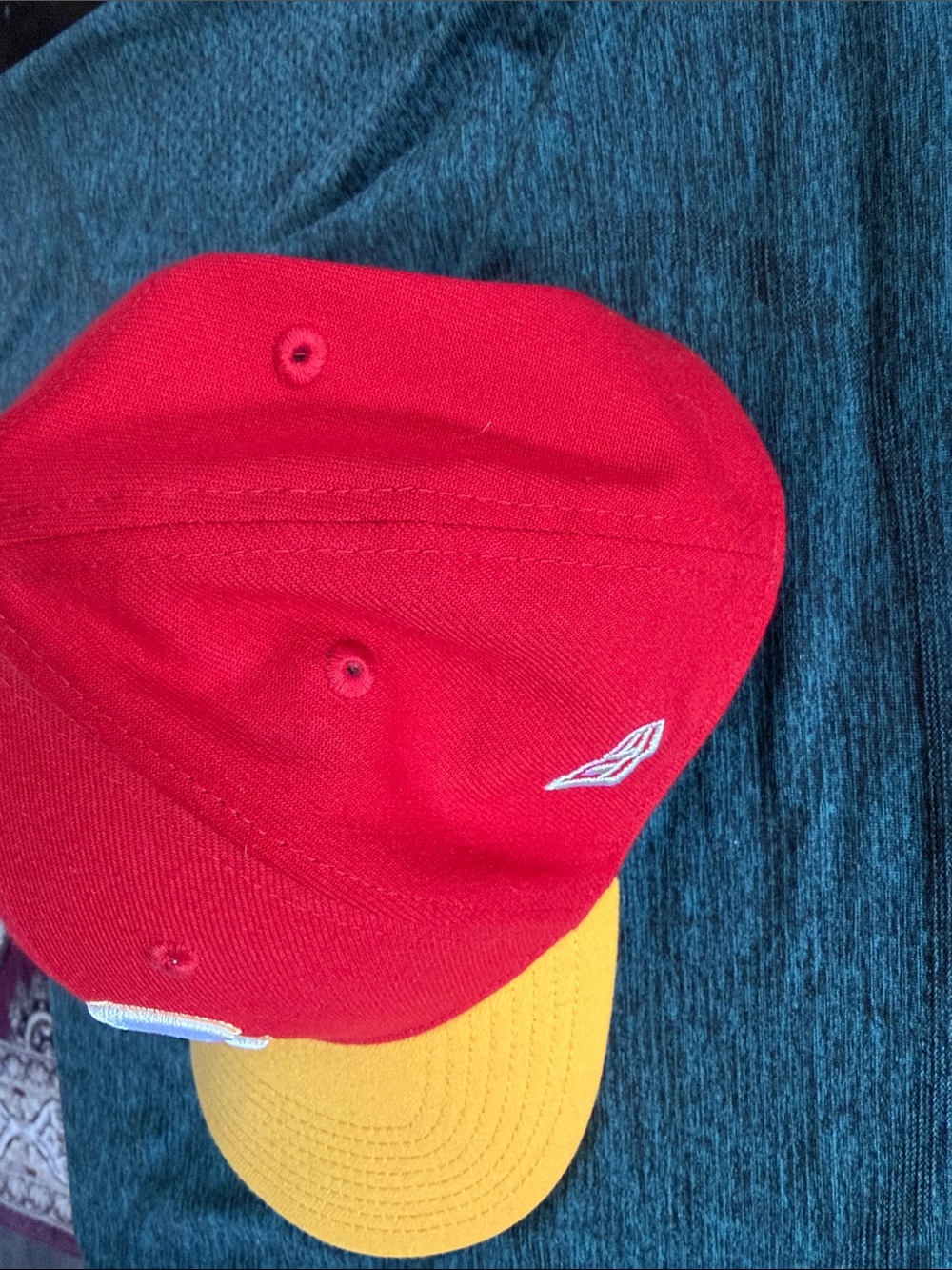 Men's Red and Yellow Baseball Cap with Blue Flame 'C' Patch - Picture 3 of 5